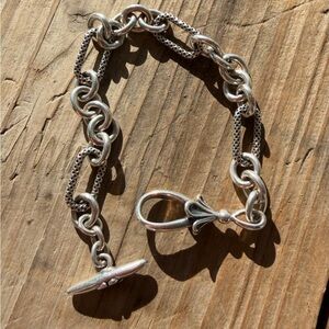 Ann King large 925 link bracelet. Pretty floral toggle clasp. 7.5 inches